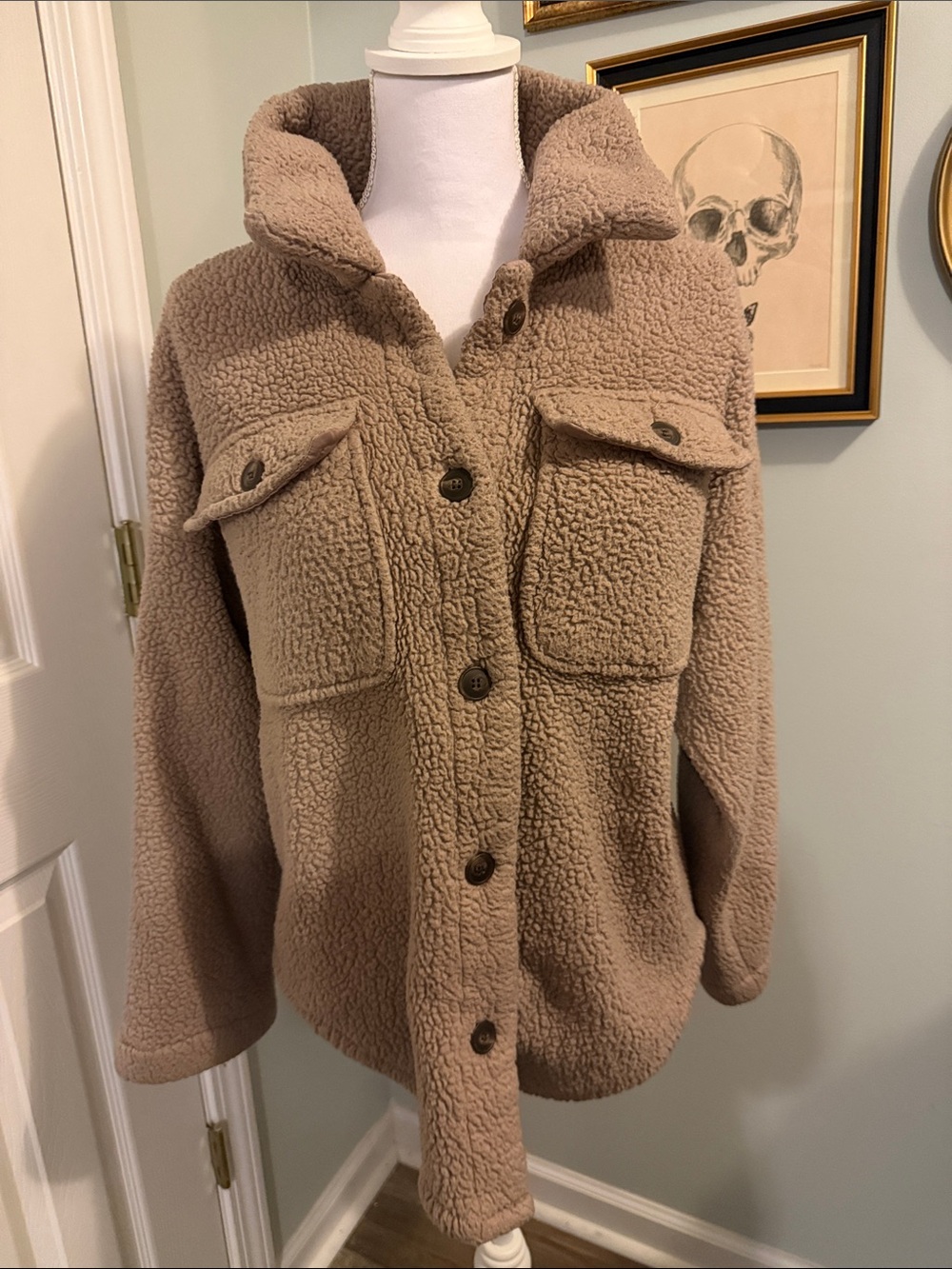 BKE Beige Teddy Sherpa Button-Up Jacket